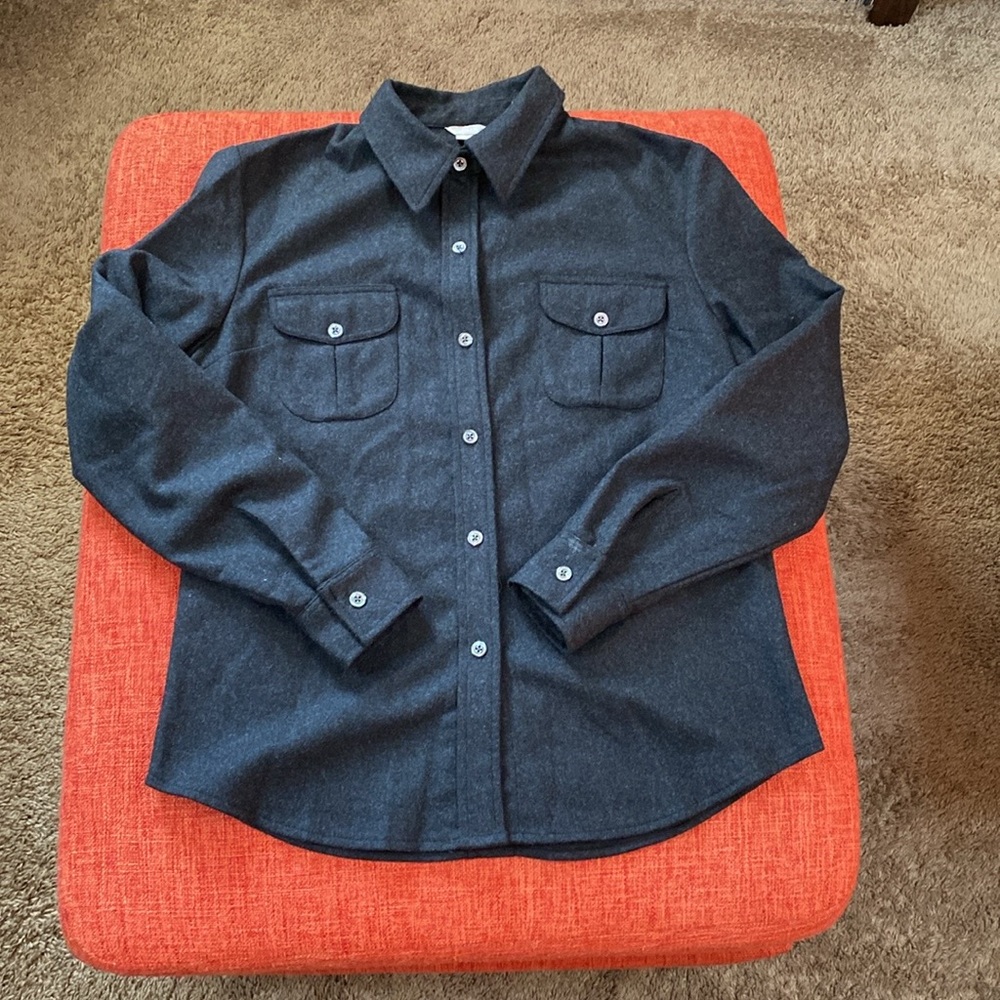 VTG 90’s JCrew Dark Grey Wool Button Down Up Shirt Winter Shacket